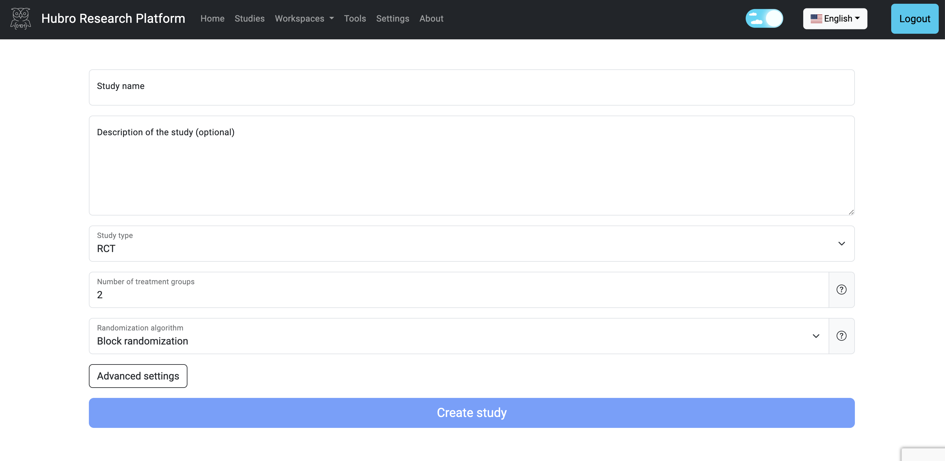 Form to create a new study Screenshot 2024 08 23 at 12 21 11